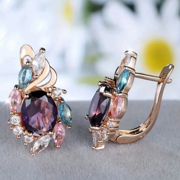 Elegant Multicolor Gemstone Earrings. - Picture 2 of 5